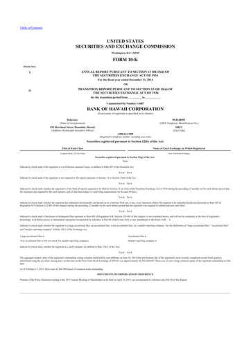 Thumbnail Bank of Hawaii
 10-K Annual Report 2014