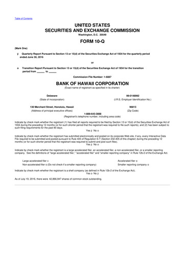 Thumbnail Bank of Hawaii
 10-Q Quarterly Report FY2016 