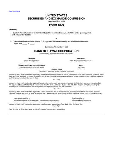 Thumbnail Bank of Hawaii
 10-Q Quarterly Report FY2016 