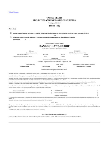 Thumbnail Bank of Hawaii
 10-K Annual Report 2019