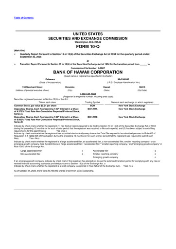 Thumbnail Bank of Hawaii
 10-Q Quarterly Report FY2025 