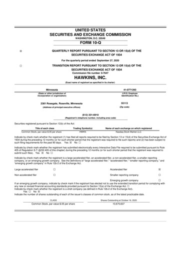 Thumbnail Hawkins 10-Q Quarterly Report FY2021 