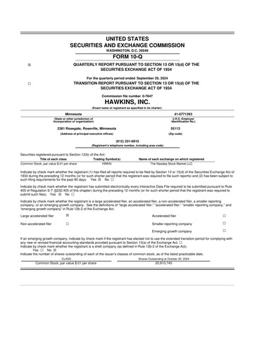 Thumbnail Hawkins 10-Q Quarterly Report FY2025 