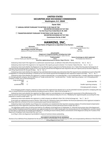 Thumbnail Hawkins 10-K Annual Report 2025