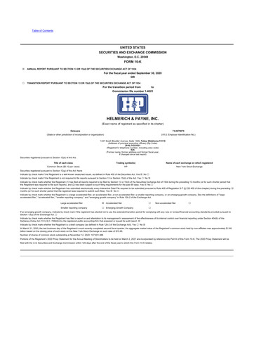 Thumbnail Helmerich & Payne

 10-K Annual Report 2020