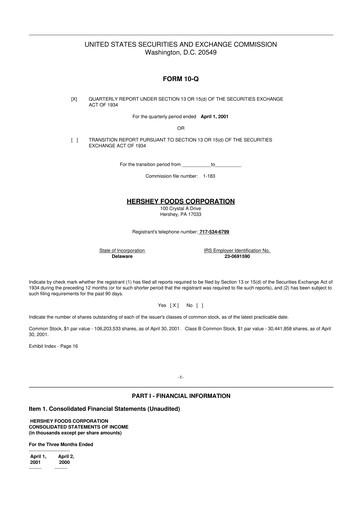 Miniature The Hershey Company 10-Q Rapport trimestriel  