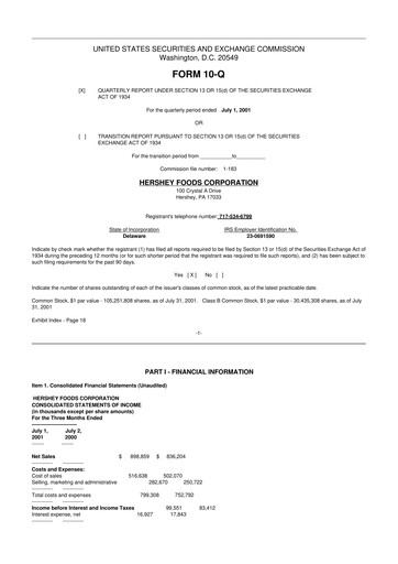 Miniature The Hershey Company 10-Q Rapport trimestriel  