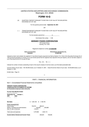 Miniature The Hershey Company 10-Q Rapport trimestriel  