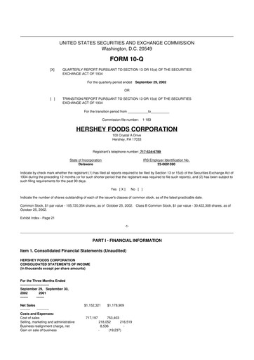 Miniature The Hershey Company 10-Q Rapport trimestriel  