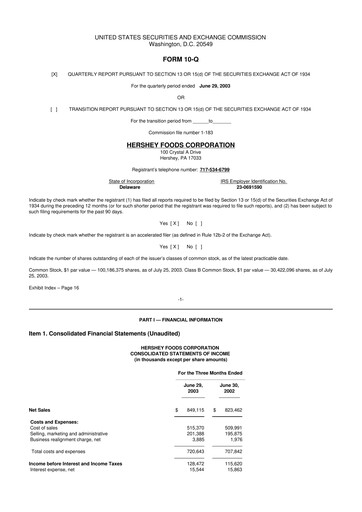 Miniature The Hershey Company 10-Q Rapport trimestriel  