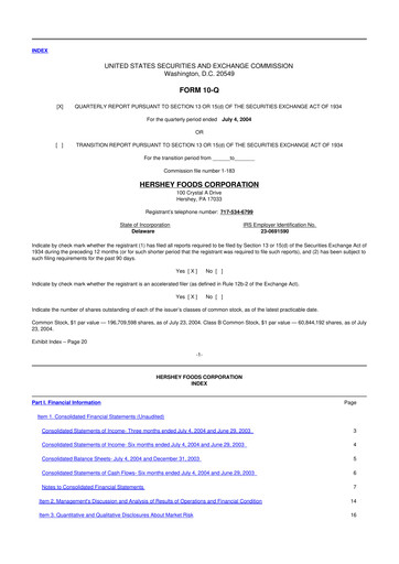 Miniature The Hershey Company 10-Q Rapport trimestriel  