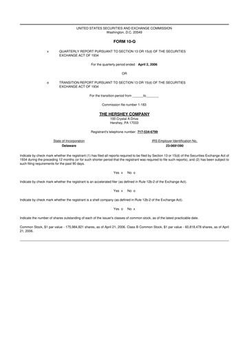 Miniature The Hershey Company 10-Q Rapport trimestriel  