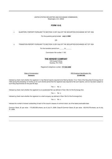 Miniature The Hershey Company 10-Q Rapport trimestriel  