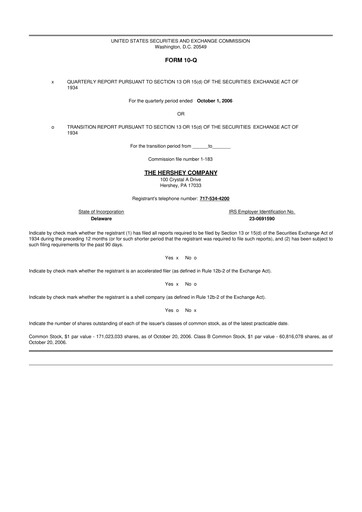 Miniature The Hershey Company 10-Q Rapport trimestriel  