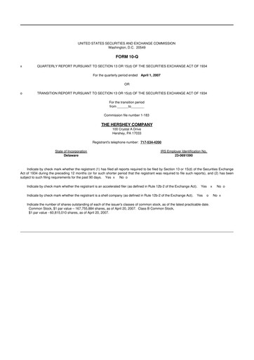 Miniature The Hershey Company 10-Q Rapport trimestriel  