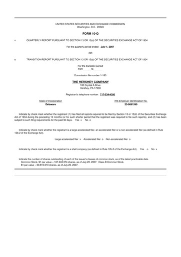 Miniature The Hershey Company 10-Q Rapport trimestriel  