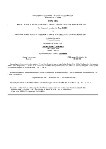 Miniature The Hershey Company 10-Q Rapport trimestriel  