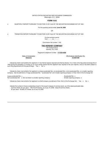 Miniature The Hershey Company 10-Q Rapport trimestriel  