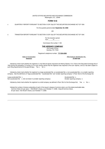 Miniature The Hershey Company 10-Q Rapport trimestriel  