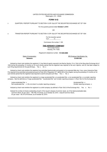 Miniature The Hershey Company 10-Q Rapport trimestriel 2010 
