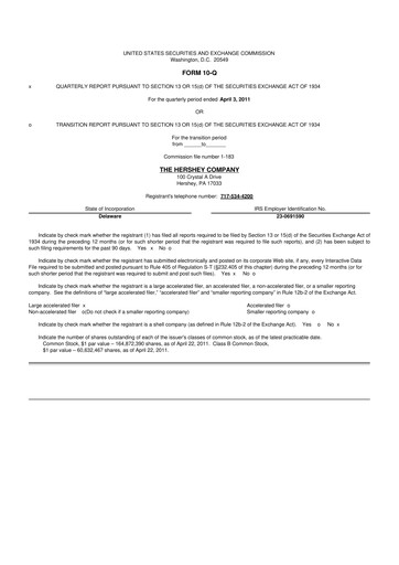 Miniature The Hershey Company 10-Q Rapport trimestriel 2011 