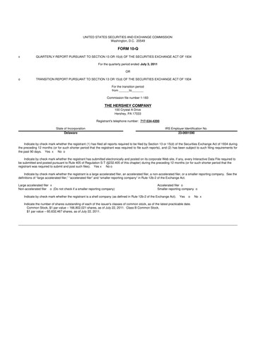 Miniature The Hershey Company 10-Q Rapport trimestriel 2011 