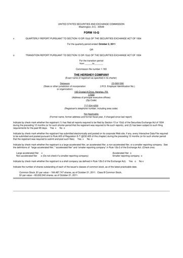 Miniature The Hershey Company 10-Q Rapport trimestriel 2011 