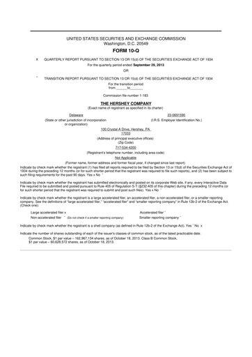 Miniature The Hershey Company 10-Q Rapport trimestriel 2013 