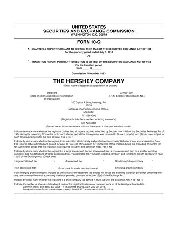 Miniature The Hershey Company 10-Q Rapport trimestriel 2018 