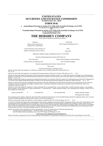 Thumbnail The Hershey Company 10-K Annual Report 2018