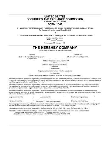 Miniature The Hershey Company 10-Q Rapport trimestriel 2019 