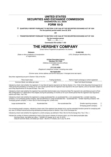 Miniature The Hershey Company 10-Q Rapport trimestriel 2019 