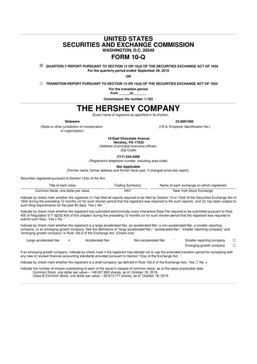 Miniature The Hershey Company 10-Q Rapport trimestriel 2019 