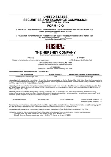 Miniature The Hershey Company 10-Q Rapport trimestriel 2020 
