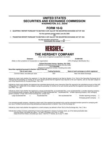Miniature The Hershey Company 10-Q Rapport trimestriel 2020 
