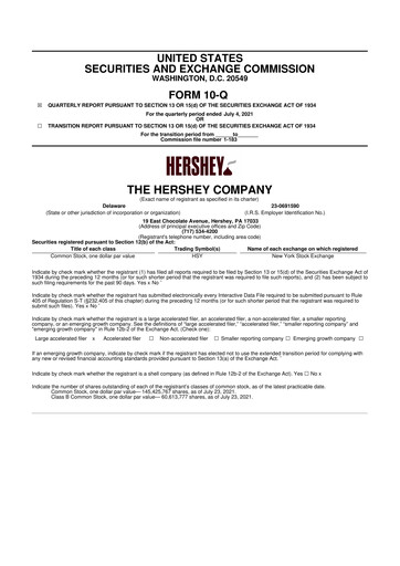 Miniature The Hershey Company 10-Q Rapport trimestriel 2021 