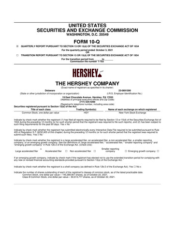 Miniature The Hershey Company 10-Q Rapport trimestriel 2021 