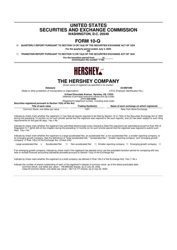Miniature The Hershey Company 10-Q Rapport trimestriel 2022 