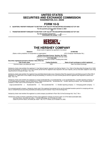 Miniature The Hershey Company 10-Q Rapport trimestriel 2022 