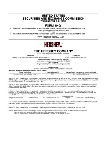 Miniature The Hershey Company 10-Q Rapport trimestriel 2023 