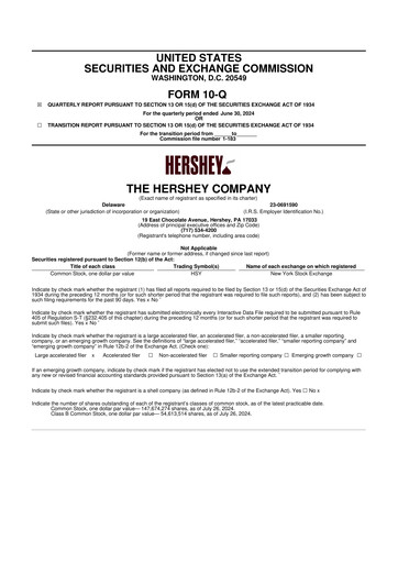 Miniature The Hershey Company 10-Q Rapport trimestriel 2024 