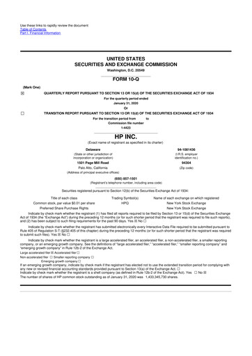 Miniature HP 10-Q Rapport trimestriel 2020 