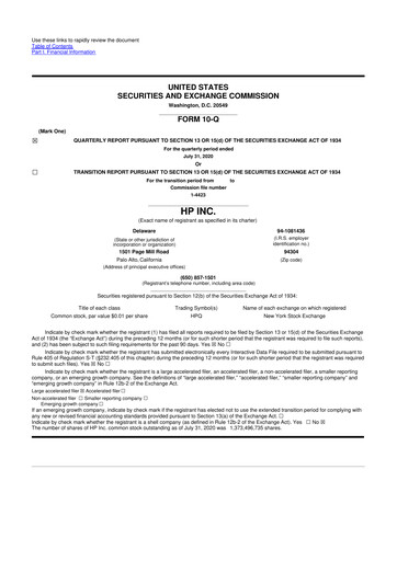 Miniature HP 10-Q Rapport trimestriel 2020 