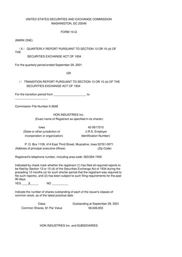 Miniature HNI Corporation
 10-Q Rapport trimestriel  