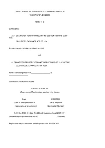Miniature HNI Corporation
 10-Q Rapport trimestriel  