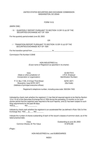Miniature HNI Corporation
 10-Q Rapport trimestriel  