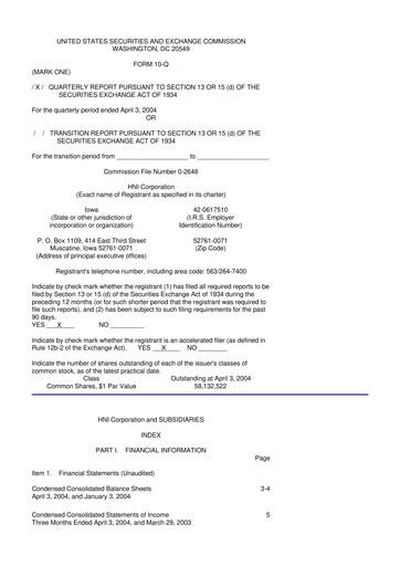 Miniature HNI Corporation
 10-Q Rapport trimestriel  