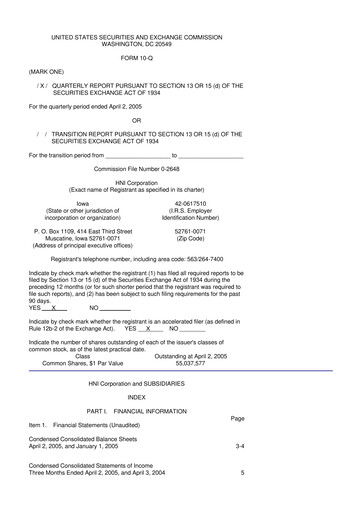 Miniature HNI Corporation
 10-Q Rapport trimestriel  