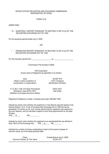 Miniature HNI Corporation
 10-Q Rapport trimestriel  