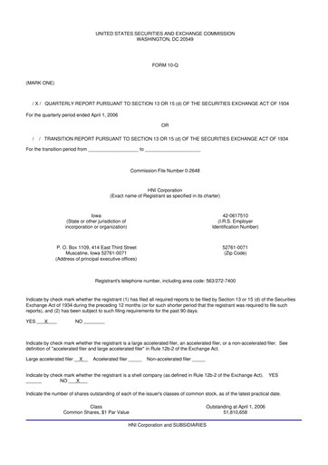Miniature HNI Corporation
 10-Q Rapport trimestriel  